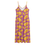 Purple Cheese And Holes Pattern Print Jersey Midi Cami Dress