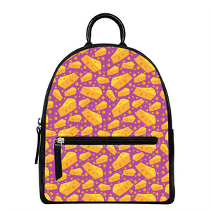 Purple Cheese And Holes Pattern Print Leather Backpack