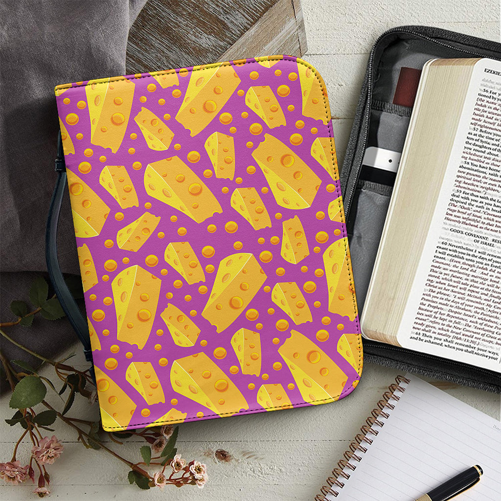 Purple Cheese And Holes Pattern Print Leather Bible Cover