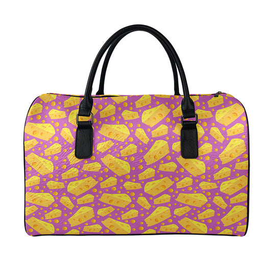 Purple Cheese And Holes Pattern Print Leather Duffle Bag