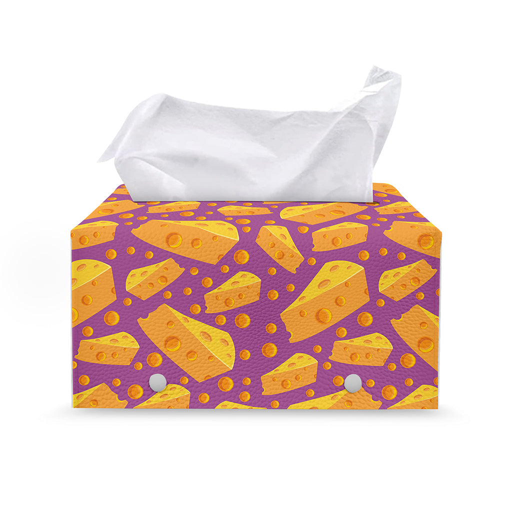 Purple Cheese And Holes Pattern Print Leather Tissue Box Cover