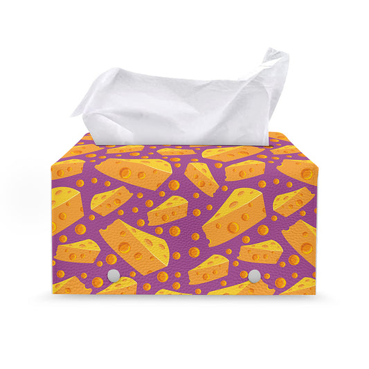Purple Cheese And Holes Pattern Print Leather Tissue Box Cover