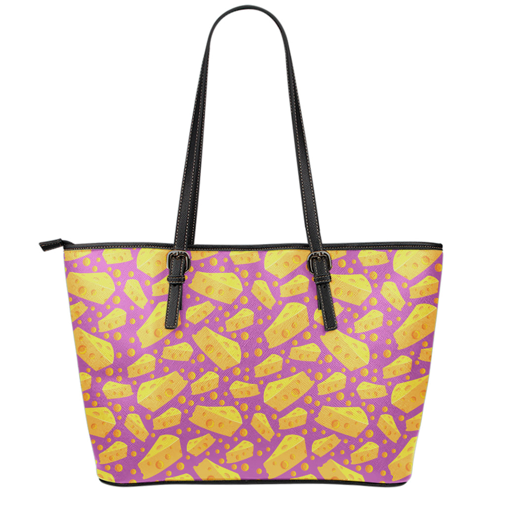 Purple Cheese And Holes Pattern Print Leather Tote Bag