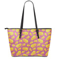 Purple Cheese And Holes Pattern Print Leather Tote Bag With Zipper