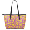 Purple Cheese And Holes Pattern Print Leather Tote Bag