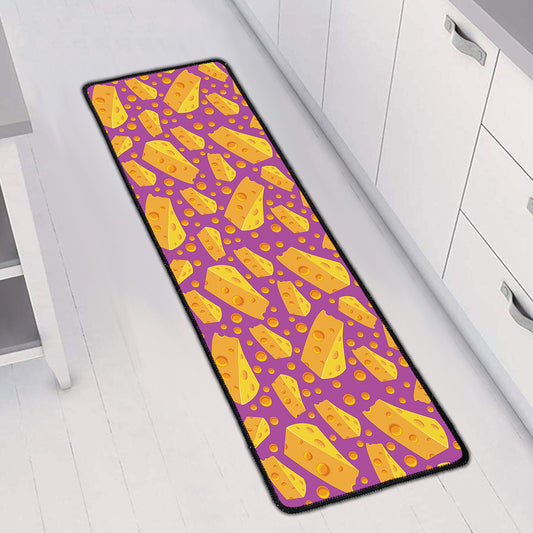 Purple Cheese And Holes Pattern Print Long Kitchen Mat