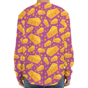 Purple Cheese And Holes Pattern Print Long Sleeve Baseball Jersey