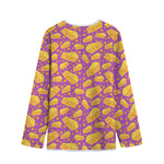 Purple Cheese And Holes Pattern Print Long Sleeve Short Coat