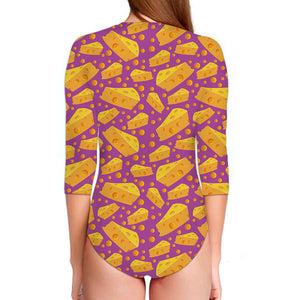 Purple Cheese And Holes Pattern Print Long Sleeve Swimsuit