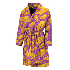 Purple Cheese And Holes Pattern Print Men's Bathrobe