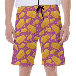 Purple Cheese And Holes Pattern Print Men's Beach Shorts