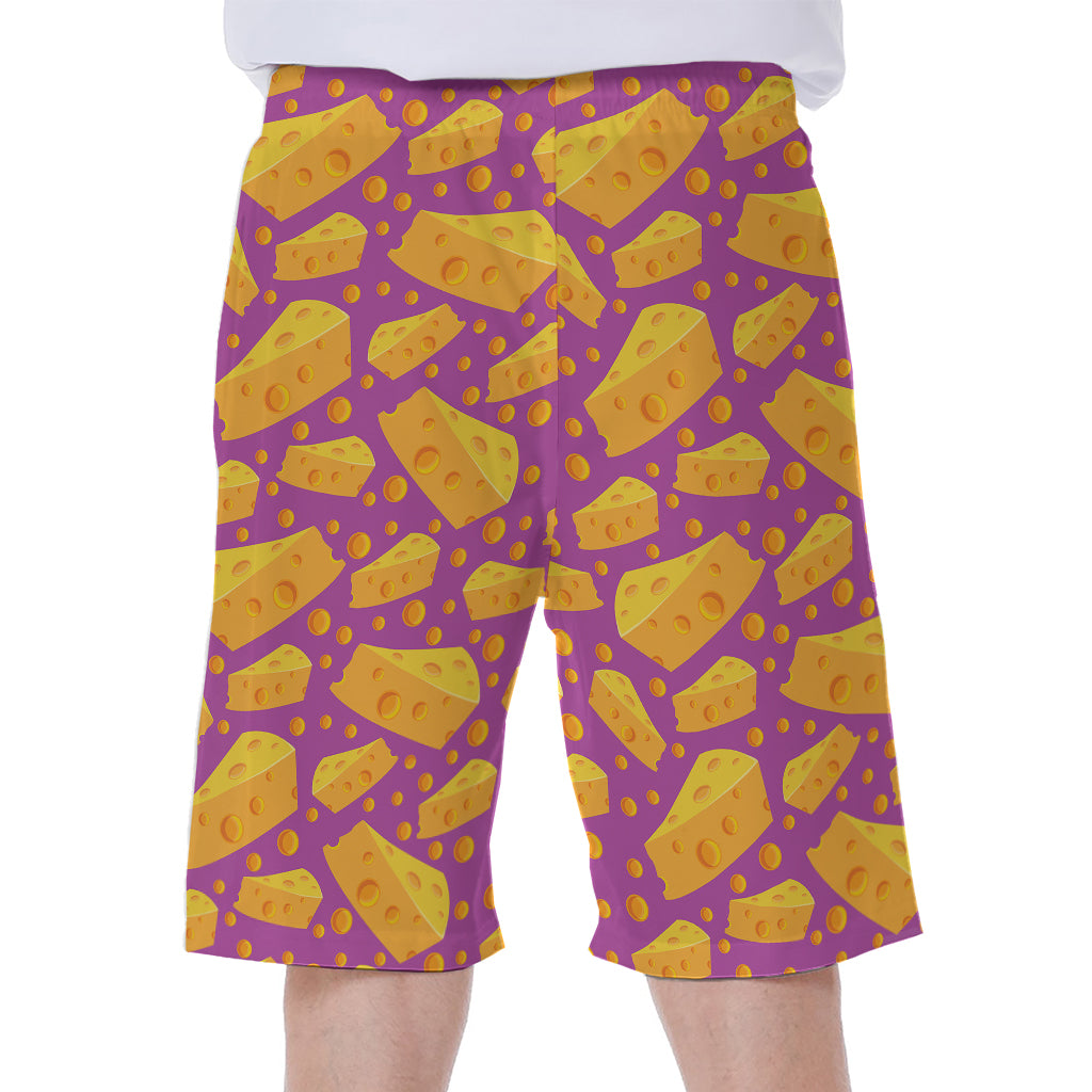 Purple Cheese And Holes Pattern Print Men's Beach Shorts