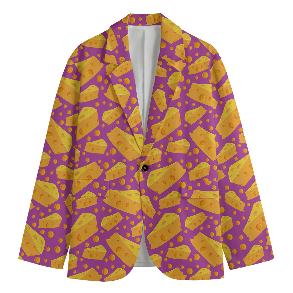 Purple Cheese And Holes Pattern Print Men's Blazer