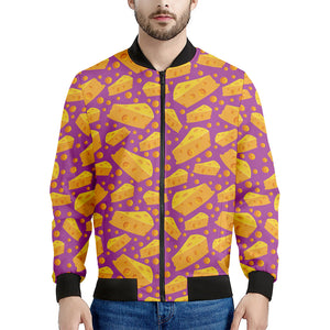 Purple Cheese And Holes Pattern Print Men's Bomber Jacket