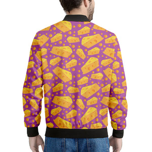 Purple Cheese And Holes Pattern Print Men's Bomber Jacket