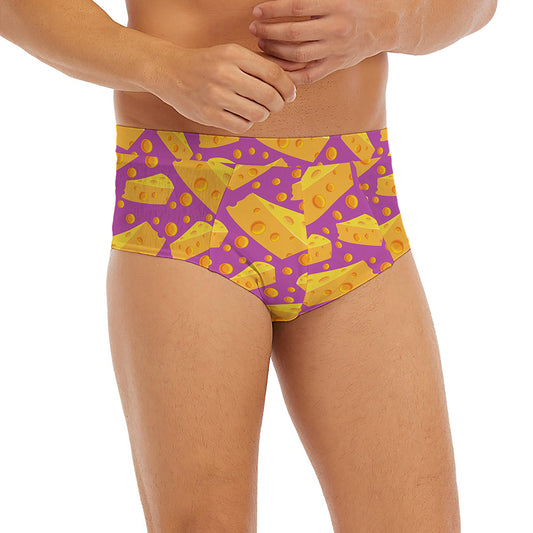 Purple Cheese And Holes Pattern Print Men's Briefs
