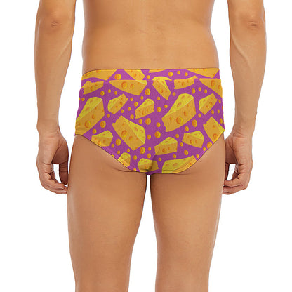 Purple Cheese And Holes Pattern Print Men's Briefs