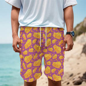 Purple Cheese And Holes Pattern Print Men's Cargo Shorts