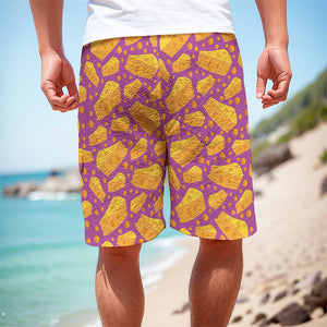 Purple Cheese And Holes Pattern Print Men's Cargo Shorts