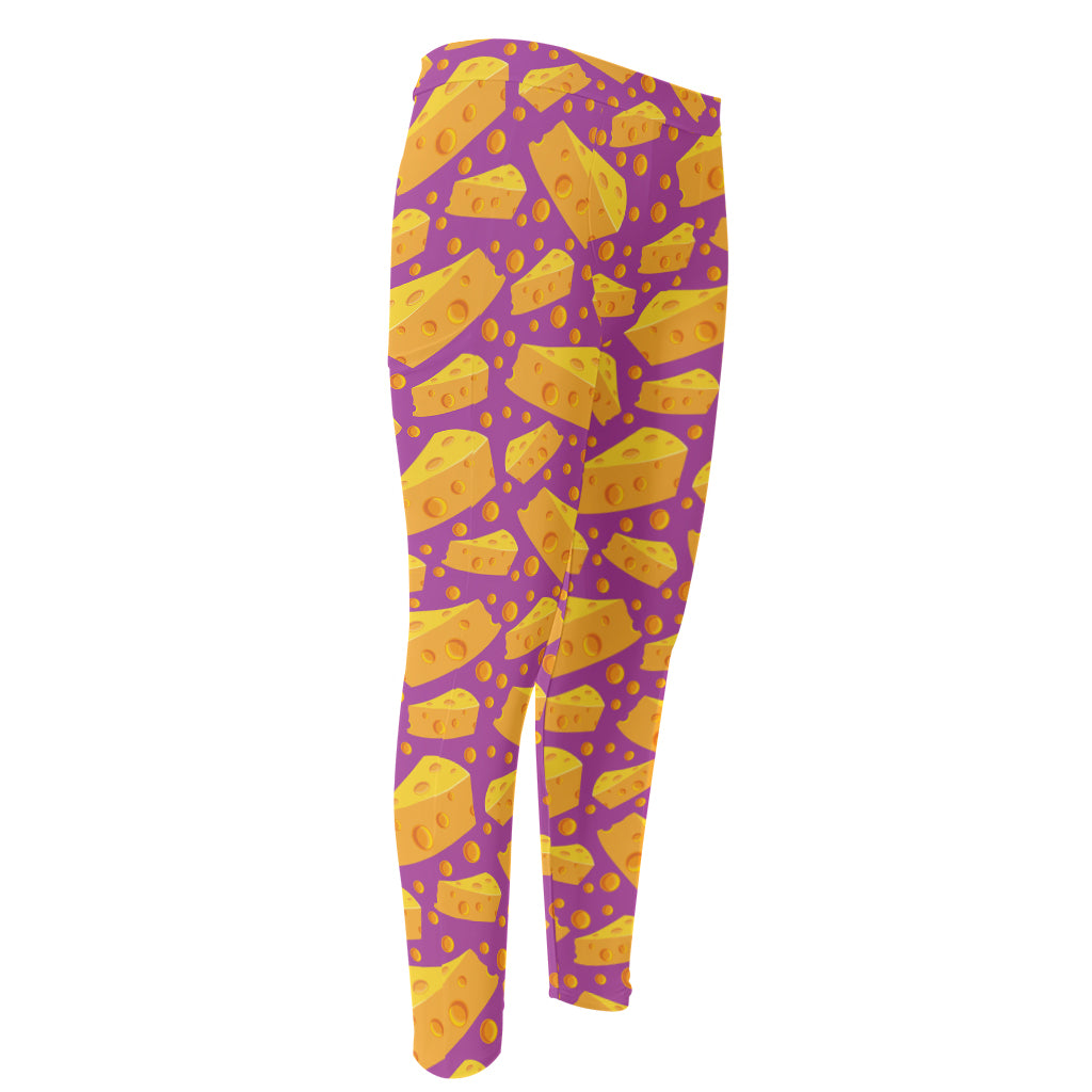 Purple Cheese And Holes Pattern Print Men's Compression Pants