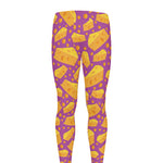 Purple Cheese And Holes Pattern Print Men's leggings