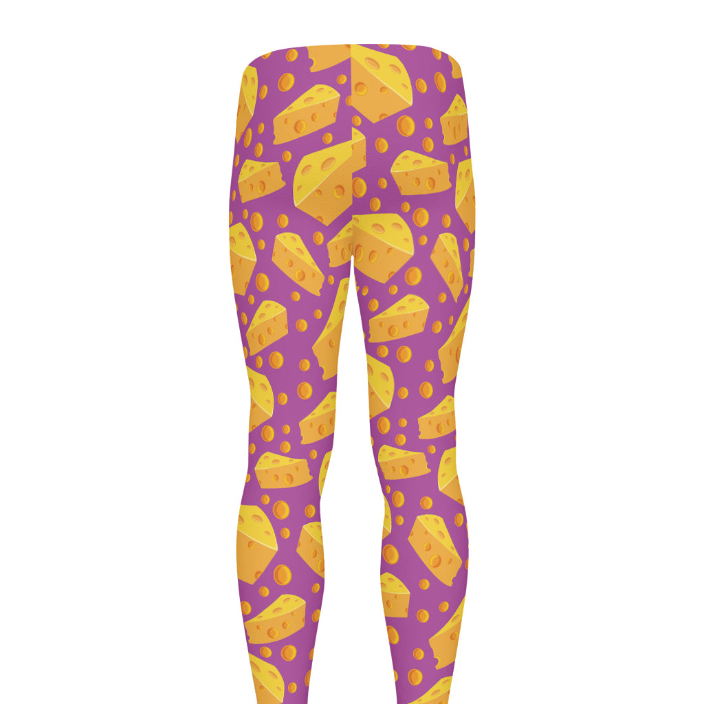 Purple Cheese And Holes Pattern Print Men's leggings