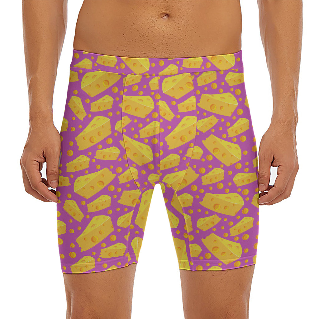 Purple Cheese And Holes Pattern Print Men's Long Boxer Briefs