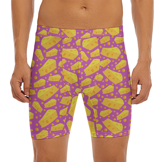 Purple Cheese And Holes Pattern Print Men's Long Boxer Briefs