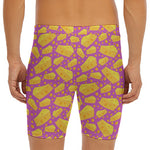 Purple Cheese And Holes Pattern Print Men's Long Boxer Briefs