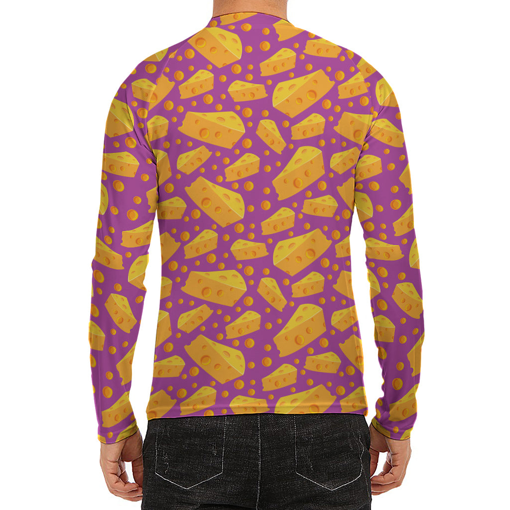 Purple Cheese And Holes Pattern Print Men's Long Sleeve Rash Guard