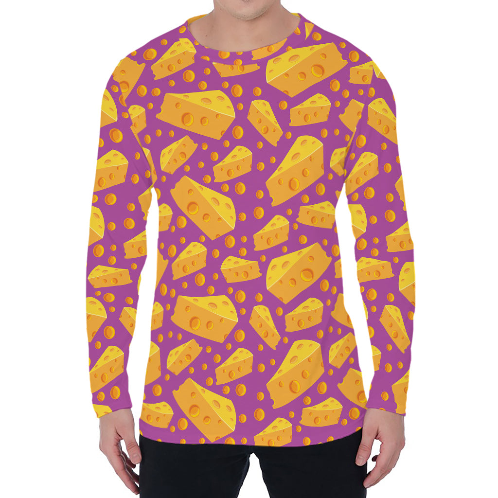 Purple Cheese And Holes Pattern Print Men's Long Sleeve T-Shirt