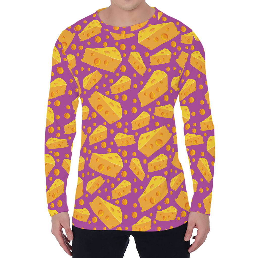 Purple Cheese And Holes Pattern Print Men's Long Sleeve T-Shirt