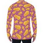 Purple Cheese And Holes Pattern Print Men's Long Sleeve T-Shirt