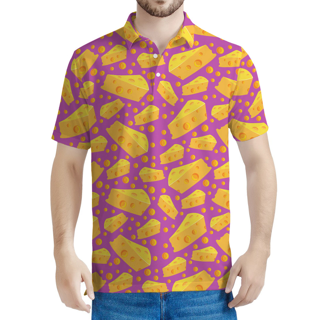 Purple Cheese And Holes Pattern Print Men's Polo Shirt