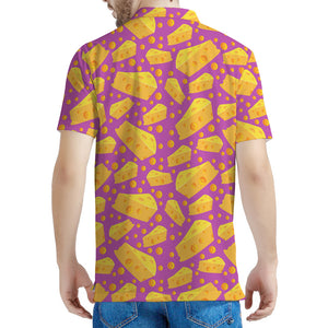 Purple Cheese And Holes Pattern Print Men's Polo Shirt