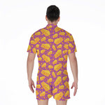 Purple Cheese And Holes Pattern Print Men's Rompers