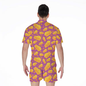 Purple Cheese And Holes Pattern Print Men's Rompers