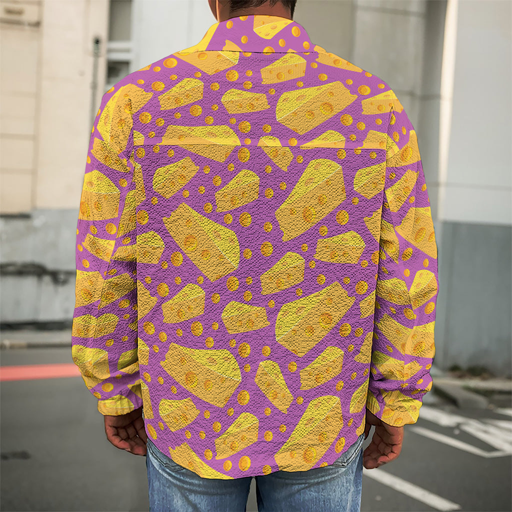 Purple Cheese And Holes Pattern Print Men's Shirt Jacket