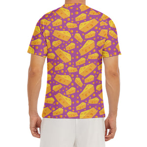 Purple Cheese And Holes Pattern Print Men's Short Sleeve Rash Guard