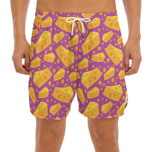 Purple Cheese And Holes Pattern Print Men's Split Running Shorts