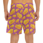 Purple Cheese And Holes Pattern Print Men's Split Running Shorts