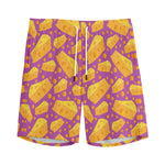 Purple Cheese And Holes Pattern Print Men's Sports Shorts