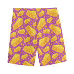 Purple Cheese And Holes Pattern Print Men's Sports Shorts