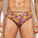 Purple Cheese And Holes Pattern Print Men's Swim Briefs