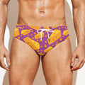 Purple Cheese And Holes Pattern Print Men's Swim Briefs