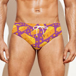 Purple Cheese And Holes Pattern Print Men's Swim Briefs