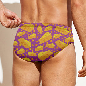 Purple Cheese And Holes Pattern Print Men's Swim Briefs