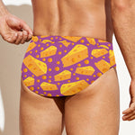 Purple Cheese And Holes Pattern Print Men's Swim Briefs
