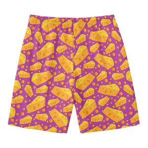 Purple Cheese And Holes Pattern Print Men's Swim Trunks