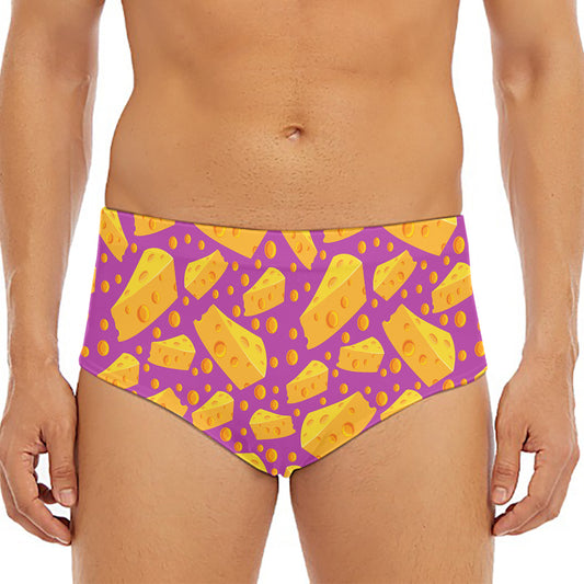 Purple Cheese And Holes Pattern Print Men's Triangle Swim Briefs